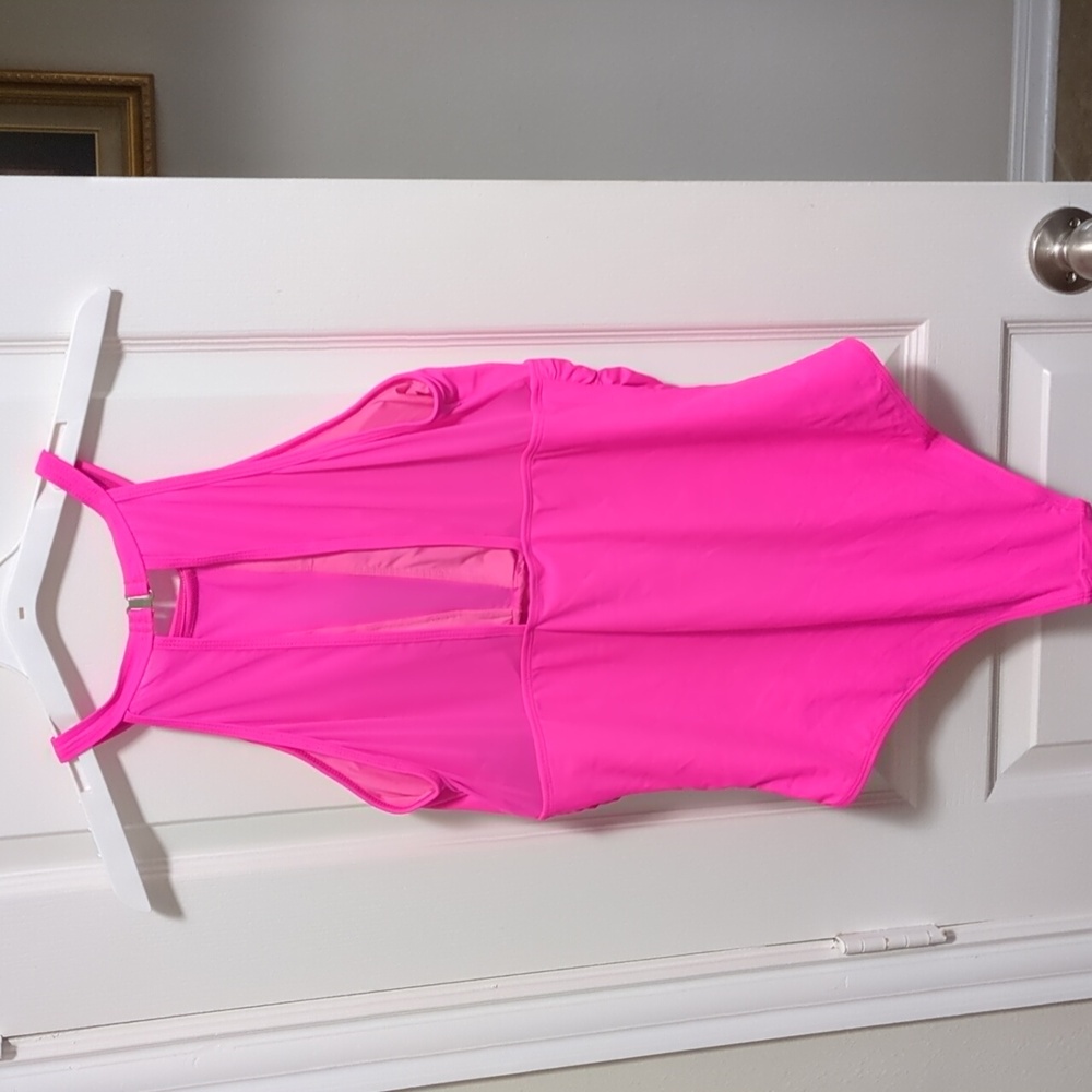 Pink High Neck Mesh Ruched One Piece Swimsuit Size 16W - Picture 5 of 8